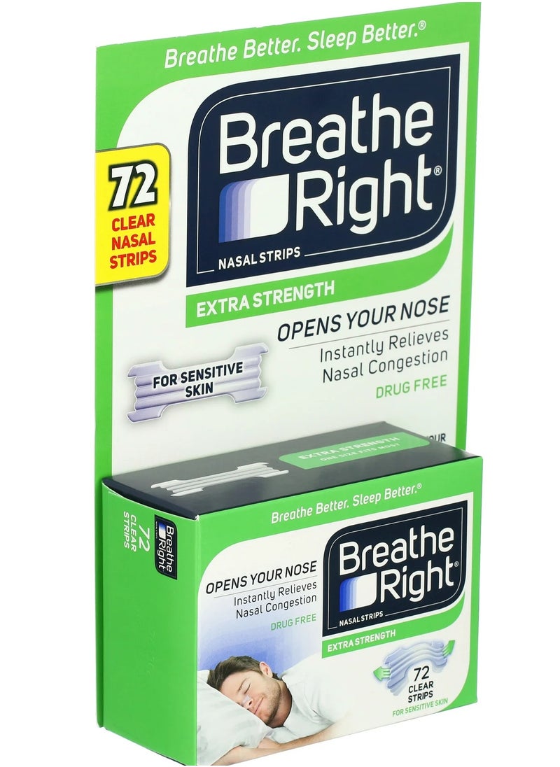 Breathe Right Extra Strength Nasal Strips, 72 Count (CLEAR) Drug Free