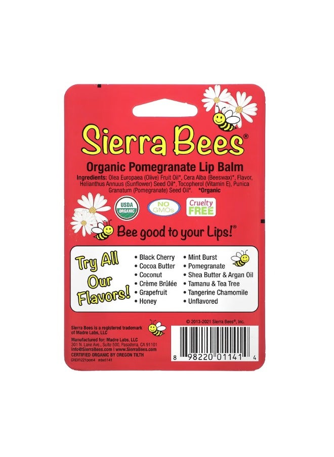 Organic Lip Balms, Pomegranate – 4 Pack, 0.15 oz (4.25 g) Each, 100% Natural Ingredients, Nourishing & Hydrating