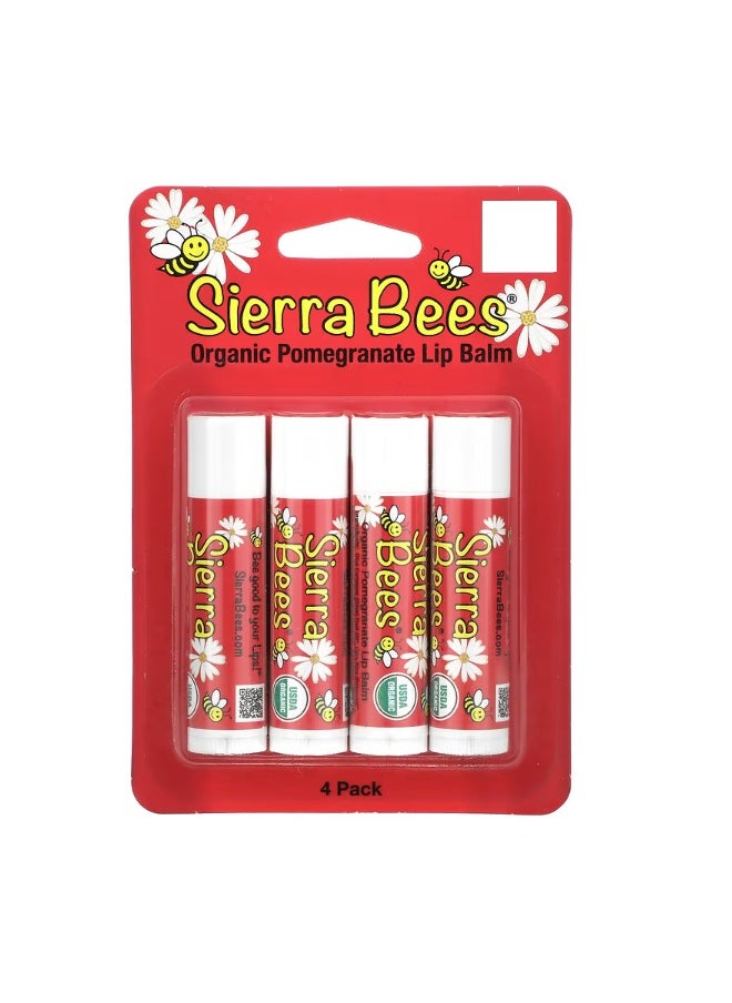 Organic Lip Balms, Pomegranate – 4 Pack, 0.15 oz (4.25 g) Each, 100% Natural Ingredients, Nourishing & Hydrating