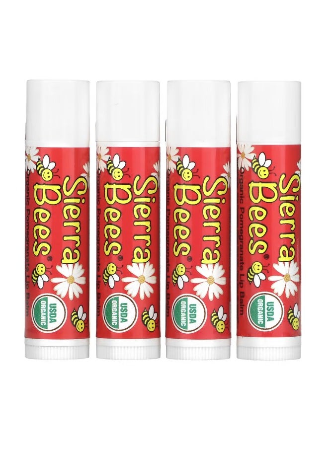 Organic Lip Balms, Pomegranate – 4 Pack, 0.15 oz (4.25 g) Each, 100% Natural Ingredients, Nourishing & Hydrating