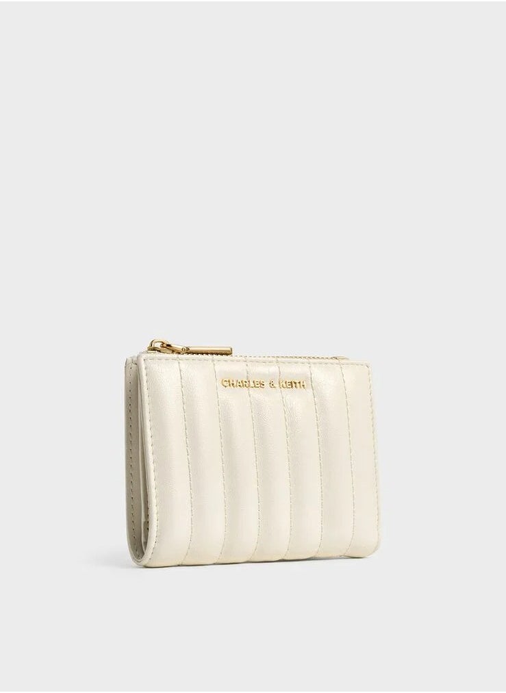 Donna Crinkle-Effect Panelled Top-Zip Wallet - Cream