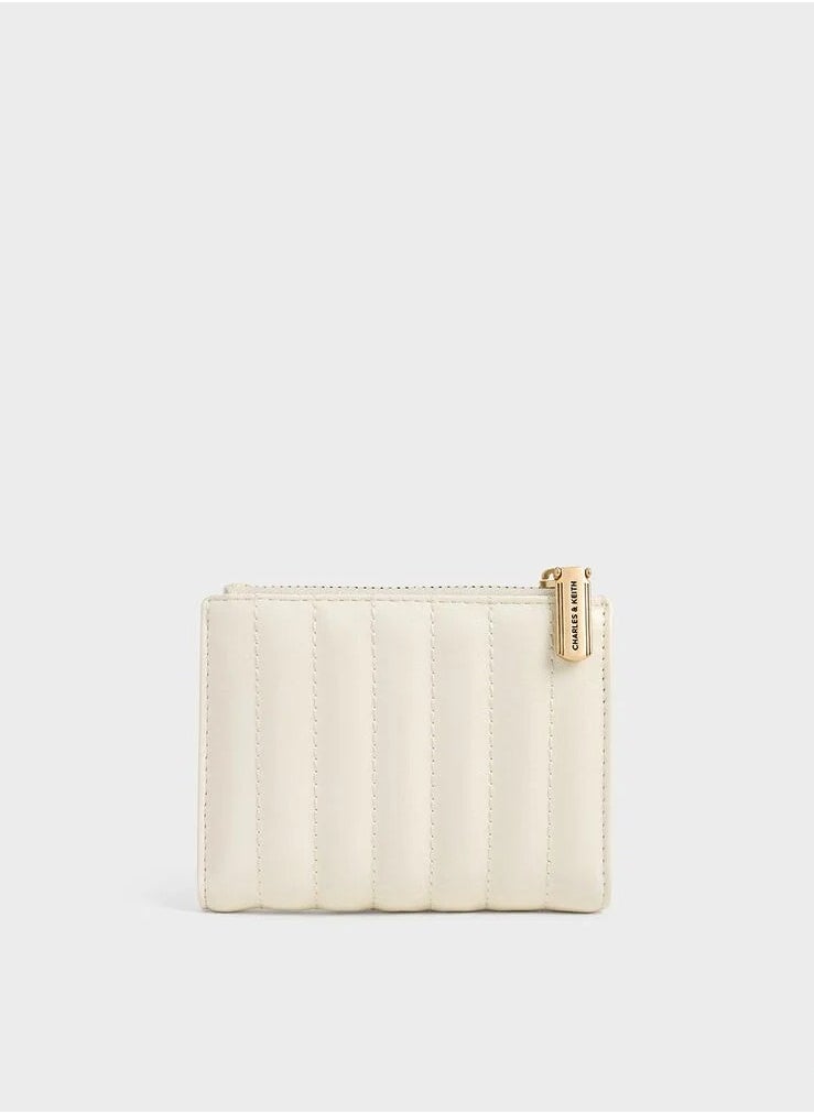 Donna Crinkle-Effect Panelled Top-Zip Wallet - Cream