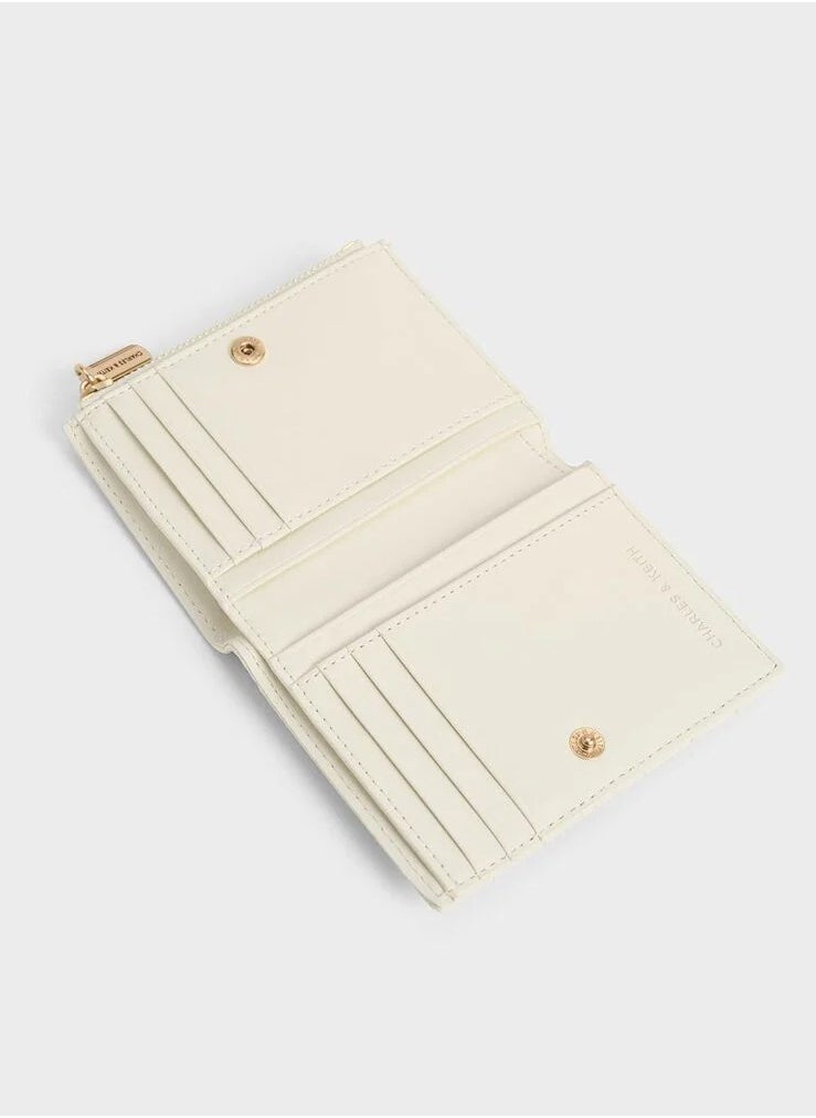 Donna Crinkle-Effect Panelled Top-Zip Wallet - Cream