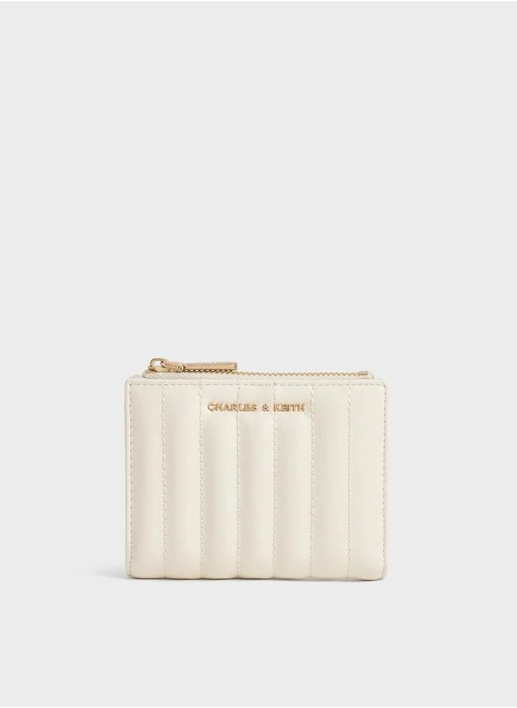 Donna Crinkle-Effect Panelled Top-Zip Wallet - Cream