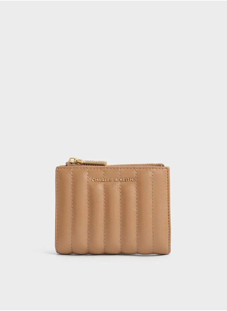 Donna Crinkle-Effect Panelled Top-Zip Wallet - Tan