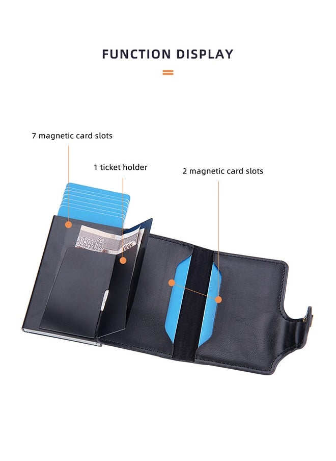 Men's Card Holder RFID Anti-magnetic Side Push Card Aluminum Box Buckle Retro Card Holder Men Large Capacity Luxury Waxed Leather Clutch Wallet Multi-Card Storage Bag