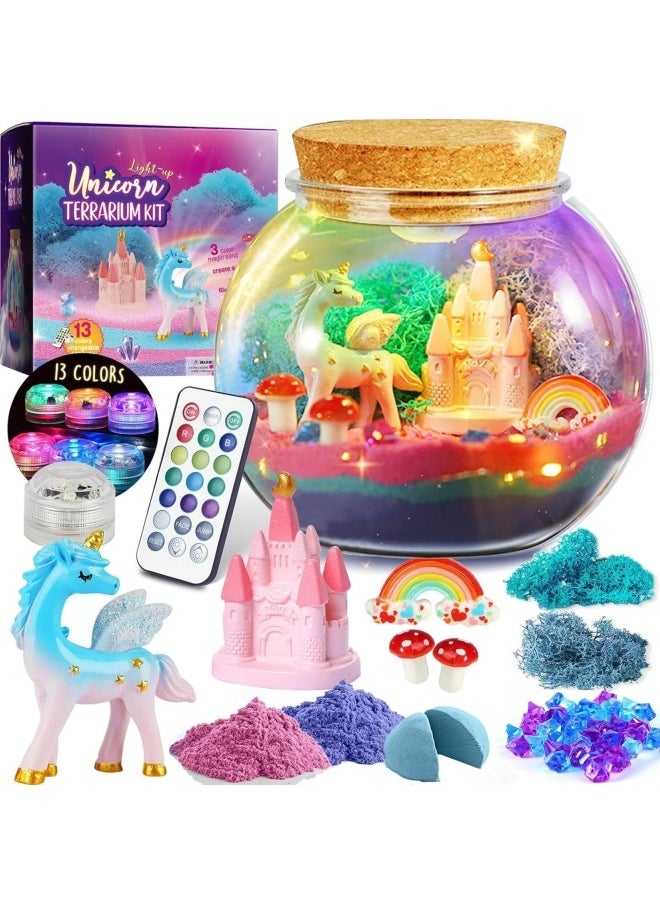 Unicorns Terrarium Gifts for Kids Girls, Light Up Terrarium Unicorns Toys for Girls, DIY Moon Lamp Arts and Crafts