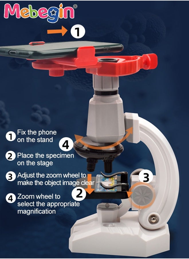 1200X Microscopes for Kids Students with 4 Pcs Microscope Slides Set with LED Lights Portable Handheld Powerful Inlude 1 specimens 1 Tweezers 1 Specimen Box Biological Microscopes for School Laborator