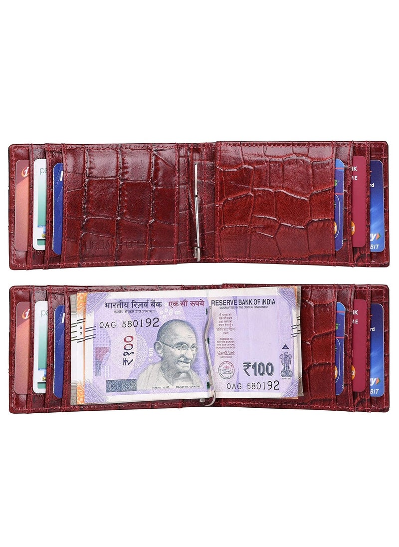 URBAN FOREST Eddy Printed Black/Dark Red Money Clip Leather Wallet for Men