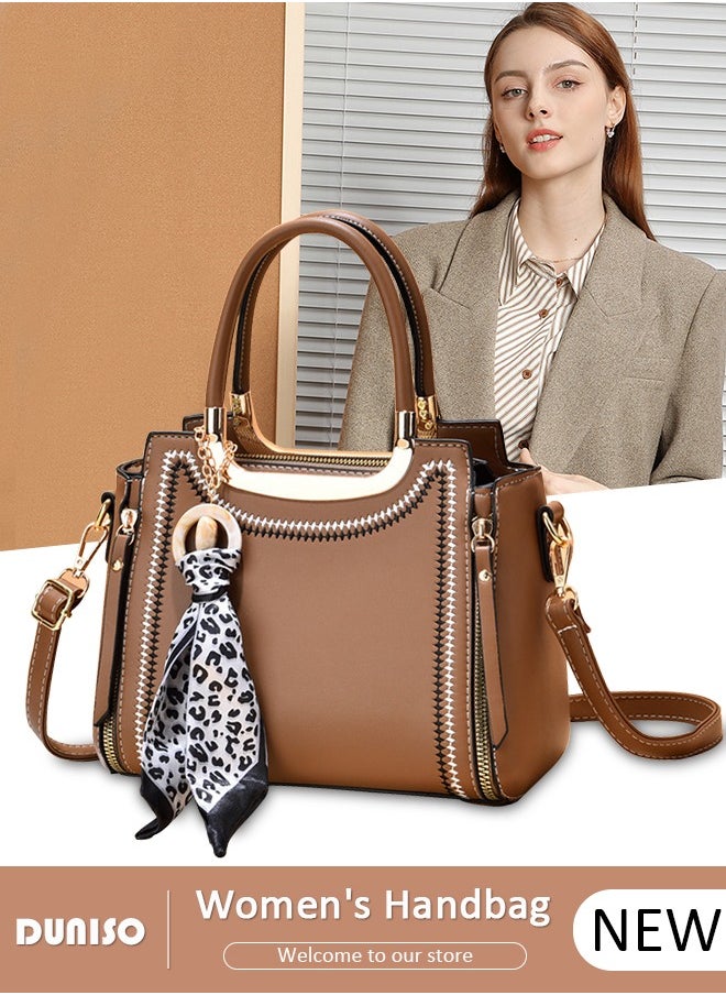 Women's Fashion Handbag Faux Leather Crossbody Bag For Women Large Capacity Bow Trim Tote Bags Top Handle Satchel Fashionable Travel Shoulder Bag For Ladies