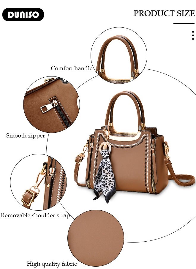 Women's Fashion Handbag Faux Leather Crossbody Bag For Women Large Capacity Bow Trim Tote Bags Top Handle Satchel Fashionable Travel Shoulder Bag For Ladies