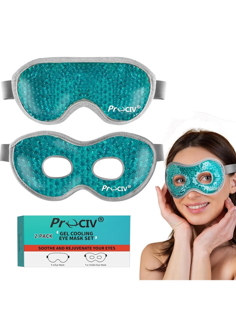 2PCS Cooling Eye Mask - Gel Eye Mask Reusable Gel Beads Hot Cold Compress with Velvet Plush Cold Eye Mask for Dark Circles Puffiness Dry Eye Headache for Men Women Sleeping Ice Eye Mask (Blue)