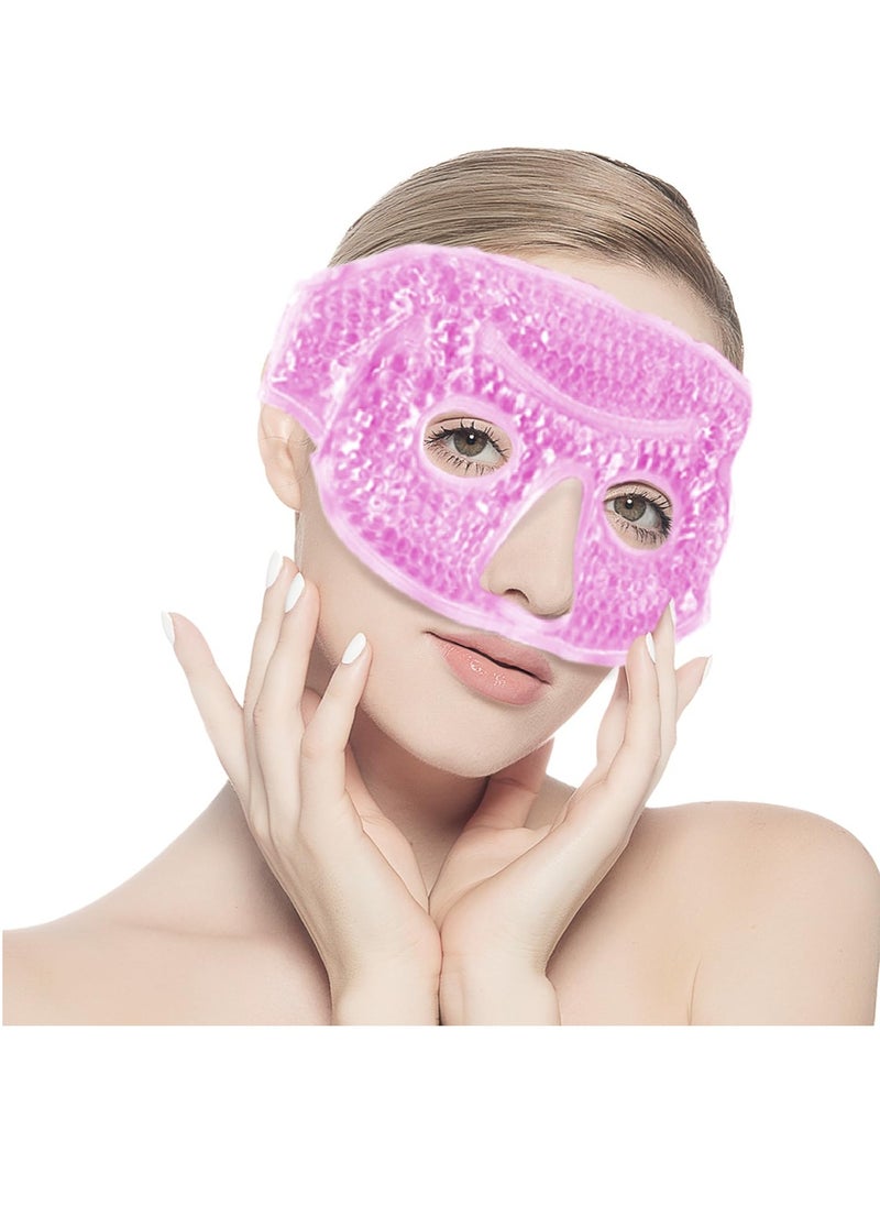 Ice Face Mask for Woman Man, Hot or Cold Gel Bead Ice Mask for face with Eye Holes & Soft Plush Backing, Ice Gel Freezer Eye Mask for Puffy Eyes, Redness, Headaches, Stress