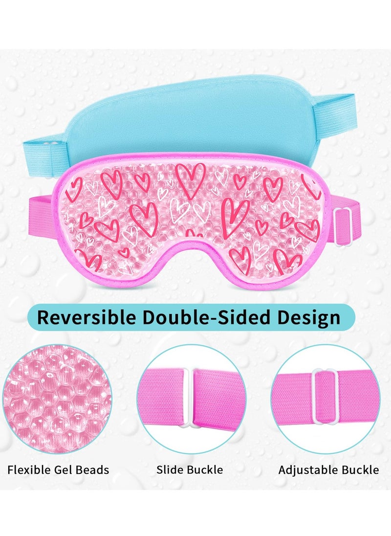 2PCS Cooling Eye Mask Gel Eye Mask, Reusable Hot Cold Therapy cold eye mask for Post Surgery, Puffiness, Dark Circles, Eye Bags, Dry Eyes, Migraines with Soft Plush Backing (Heart+Snowflake)