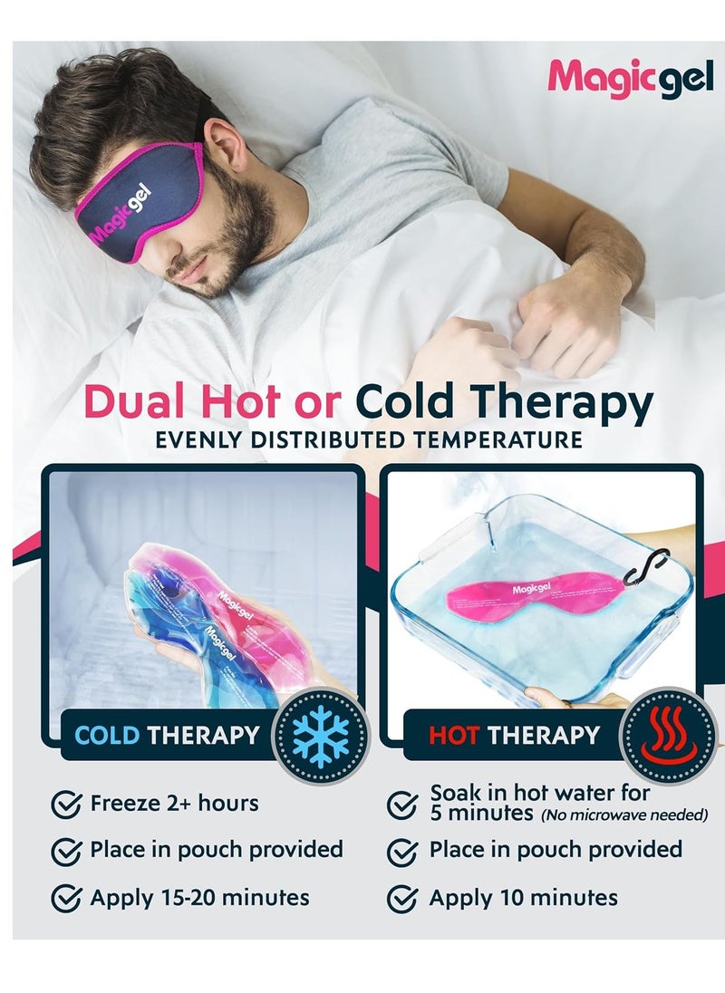 Magic Gel Eye Mask Cold Pack | 2 Pack Cooling Eye Mask for Sleeping | Reuable Cold Eye Mask & Hot Eye Compress with Adjustable Strap | Eye ice Pack for Migraine, Styes, Blepharitis, MGD & Tired Eyes