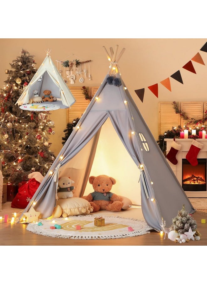 2 In 1 Teepee Tent For Kids With Mat, Kids Tents Indoor With Light, Large Kids Tipi Tent With 2 Sided Design, Christmas Tent For Kids, Kids Teepee Tent For Boys Girls, Toddler Reading Tent