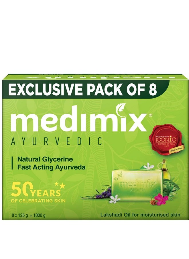 Ayurvedic Natural Glycerine Bathing Bar, 125 G (Pack Of 8)