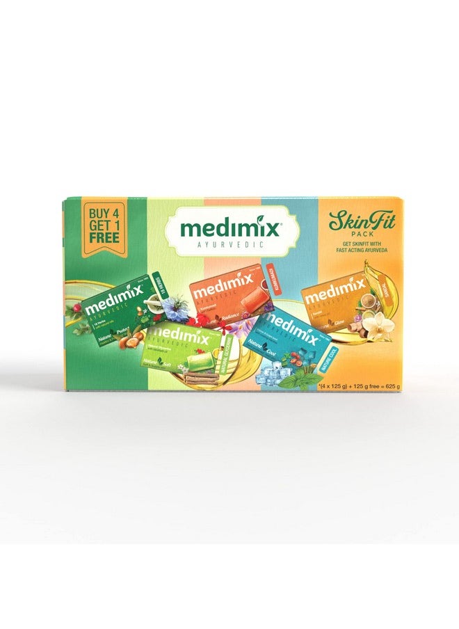 Ayurvedic Skinfit Bathing Soaps 125G (Pack Of 5)|Shop For Healthy & Protected Skin, Cool & Fresh Skin, Soft & Supple Skin, Radiant Skin & Glowing Skin|Paraben-Free & Sulphate-Free|100% Vegan