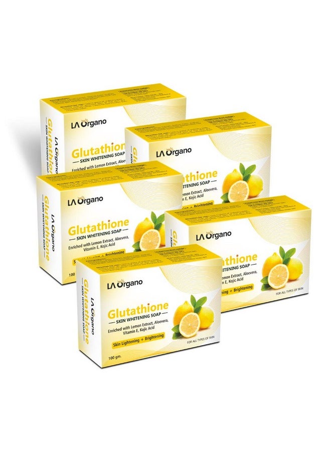 Glutathione Soap For Skin Whitening, Lightening And Brightening, With Lemon Extracts, Aloe Vera For Anti-Aging, Dark Circle, Sun Damage Corrector, For Fair Skin (Pack Of 5)