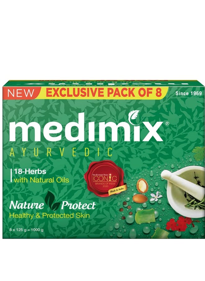 Ayurvedic Classic 18 Herbs Bathing Soap 125G (Combo Pack Of 8) | Natural Oils For Healthy & Protected Skin | Shop Herbal | Natural | Paraben-Free & Sulphate-Free | 100% Vegan