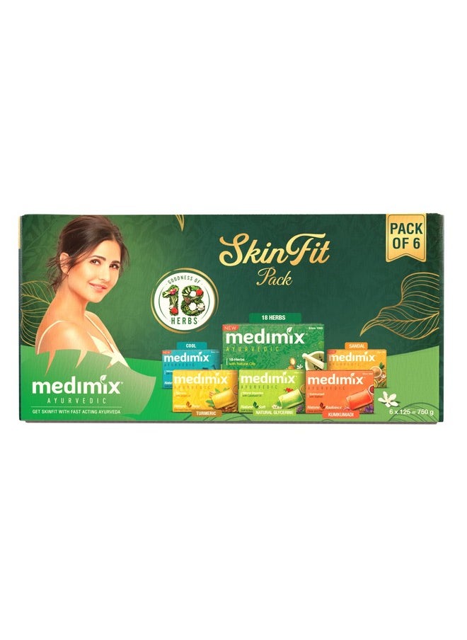Ayurvedic Skinfit Pack - 125 G | Pack Of 6 Unique Soaps | Skin Protection | Glowing Skin | Soft Skin | Radiant Skin | Cool Skin | Ayurvedic Soap | Paraben Free | Vegan