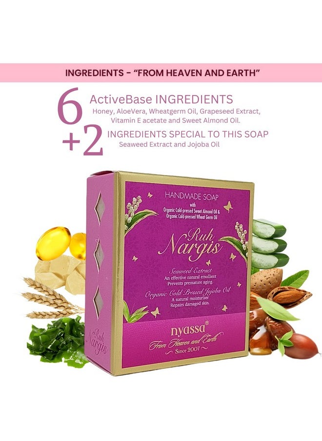 Ruh Nargis Natural Handmade Bathing Soap | Seaweed Extract And Organic Cold-Pressed Jojoba Oil | All Skin Type 150Gm