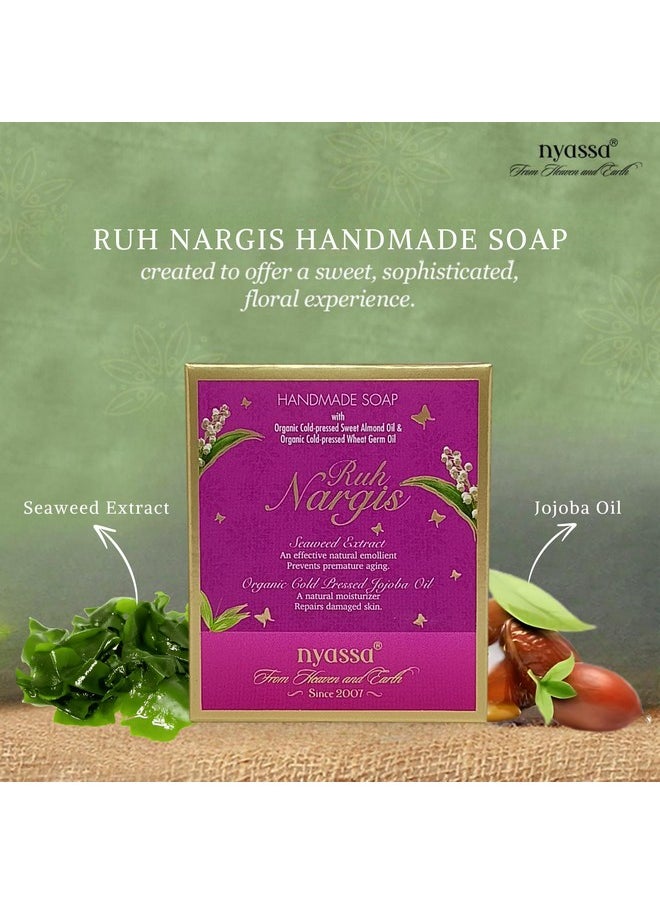 Ruh Nargis Natural Handmade Bathing Soap | Seaweed Extract And Organic Cold-Pressed Jojoba Oil | All Skin Type 150Gm