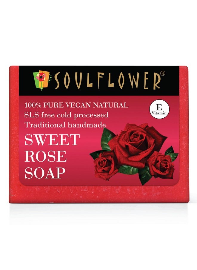 Sweet Rose Soap Handmade, 100% Pure, Natural & Cold Processed Grade 1 Bis Standard Premium & Luxurious Soap With Essential Oils, Exotic Herbs & Aroma, 150G