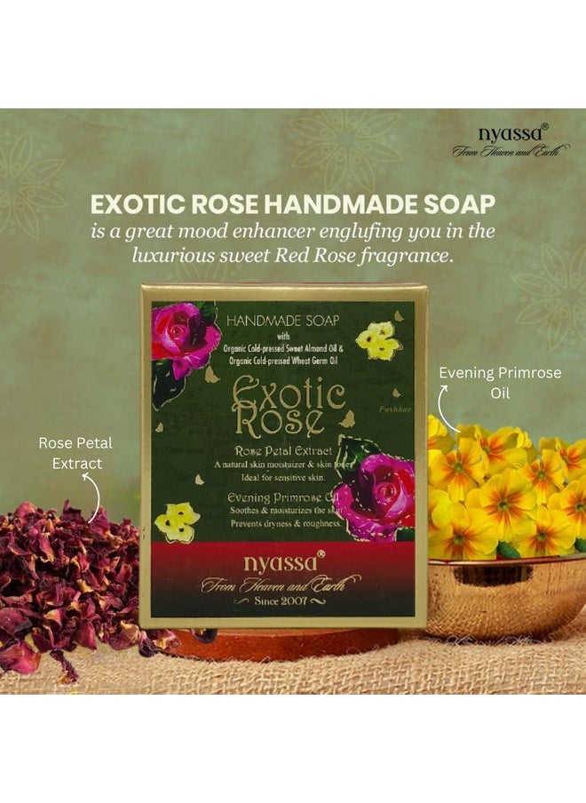 Exotic Rose Natural Handmade Bathing Soap | Rose Petal Extract & Evening Primrose Oil | All Skin Type 150Gm