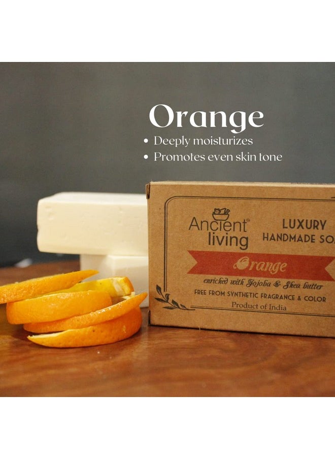 Luxury Orange Handmade Soap -100 Gm - Set Of 2 Moisturizing Nourishing Brightening Anti- Aging Organic Soap Bar Enriched Orange Essential Oil Suitable For All Skin Types