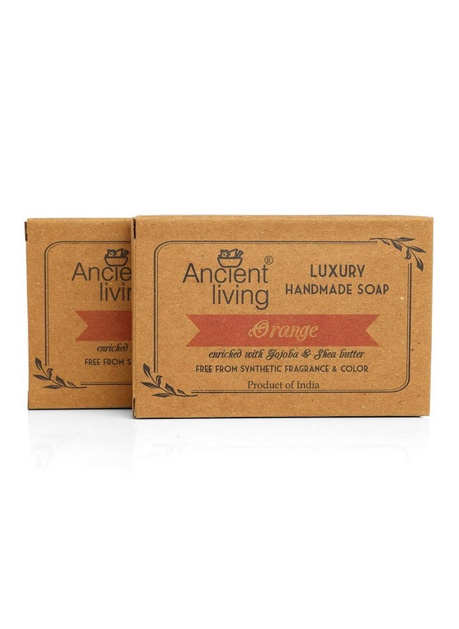 Luxury Orange Handmade Soap -100 Gm - Set Of 2 Moisturizing Nourishing Brightening Anti- Aging Organic Soap Bar Enriched Orange Essential Oil Suitable For All Skin Types