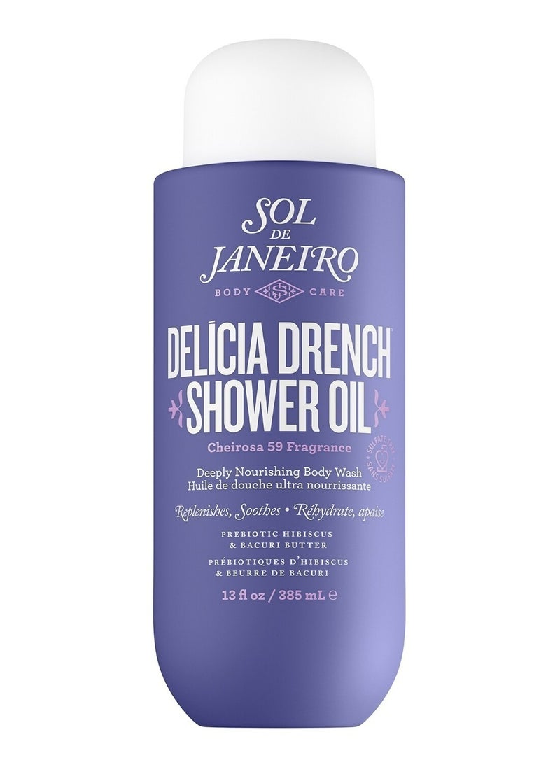 Sol de Janeiro Delícia Drench Moisturizing Shower Oil Lightweight Hydrating Body Cleanser for Dry Skin with Cheirosa Scent, Intense Moisturization & Eco-Friendly Packaging (385 ml)