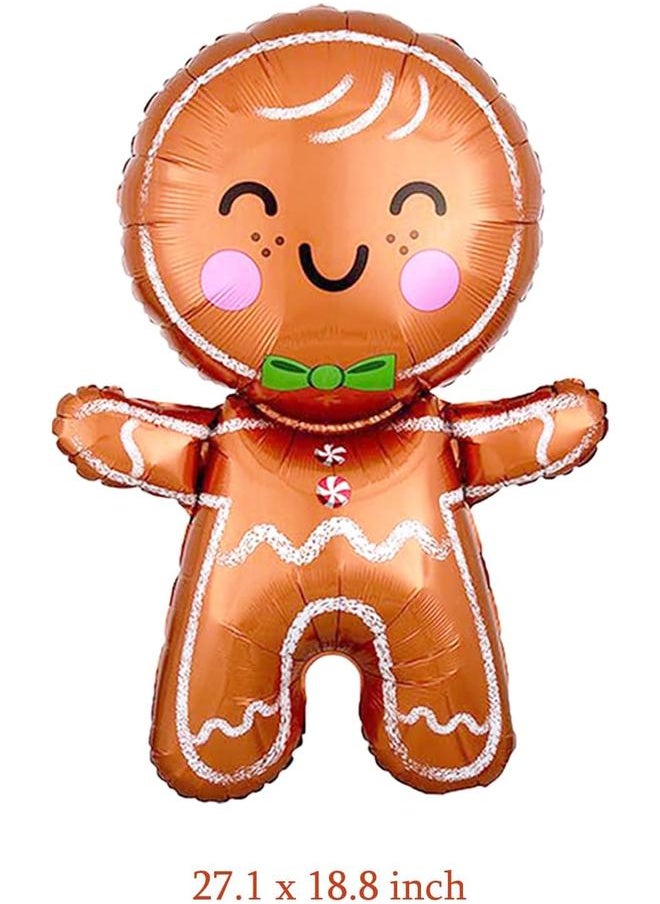 10Pcs Christmas Balloons Decorations Large Gingerbread Man Helium Balloons Red Candy Foil Mylar Balloons for Winter Themed Christmas Holiday Birthday Baby Shower Party Decorations Supplies