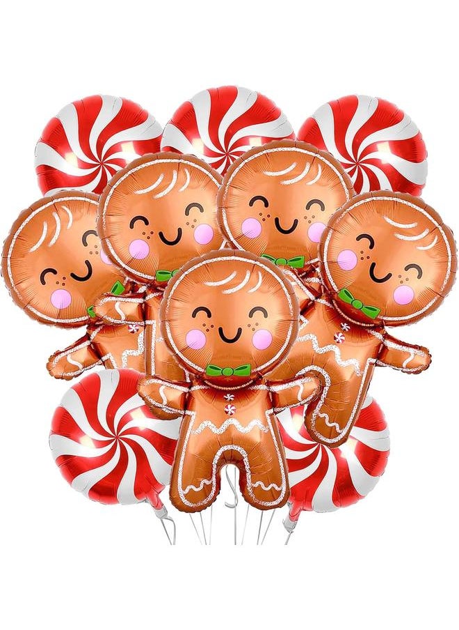 10Pcs Christmas Balloons Decorations Large Gingerbread Man Helium Balloons Red Candy Foil Mylar Balloons for Winter Themed Christmas Holiday Birthday Baby Shower Party Decorations Supplies