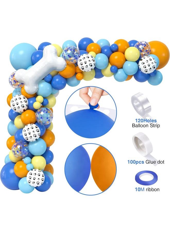 118 Dog Blue Party Decorations Birthday Supplies Paw Balloons Garland Arch Kit Backdrop Tablecloth Blue Bone Balloon for Boys Girls Kids Blue Theme Birthday Decorations