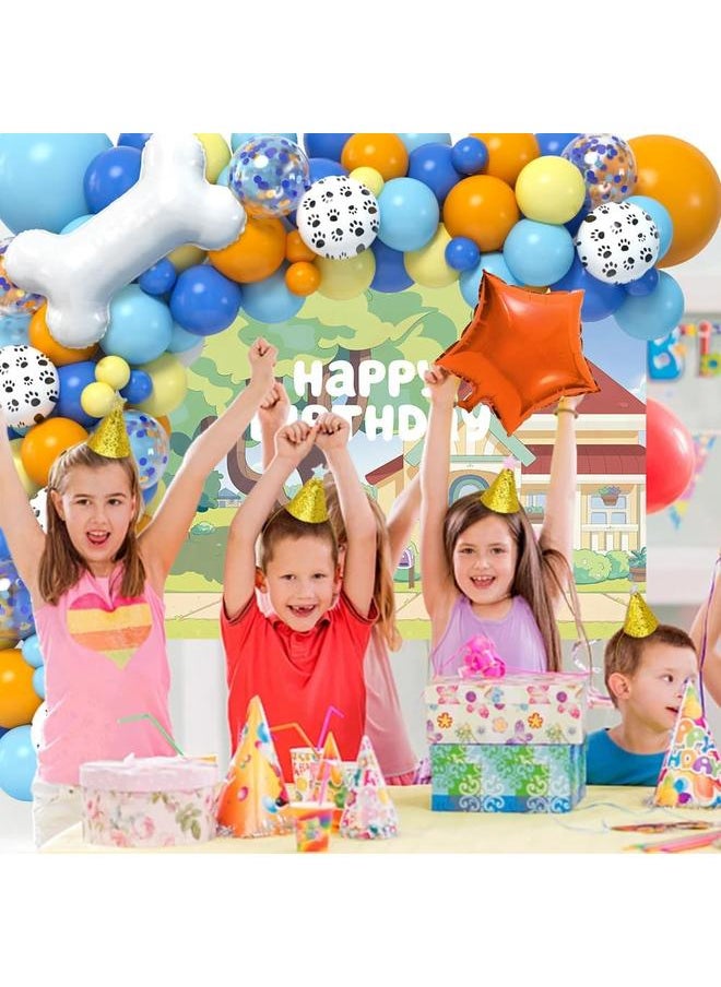 118 Dog Blue Party Decorations Birthday Supplies Paw Balloons Garland Arch Kit Backdrop Tablecloth Blue Bone Balloon for Boys Girls Kids Blue Theme Birthday Decorations