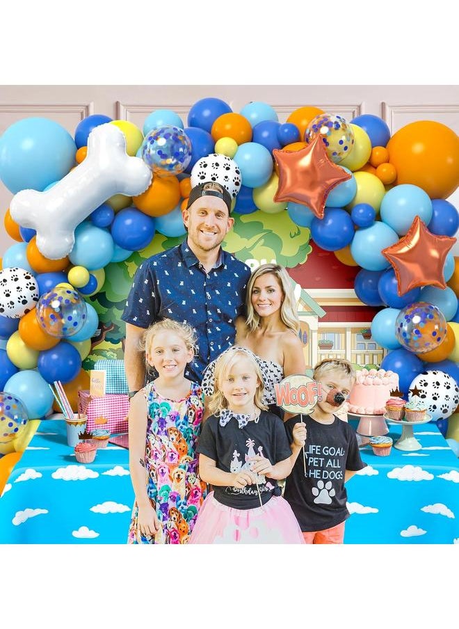 118 Dog Blue Party Decorations Birthday Supplies Paw Balloons Garland Arch Kit Backdrop Tablecloth Blue Bone Balloon for Boys Girls Kids Blue Theme Birthday Decorations