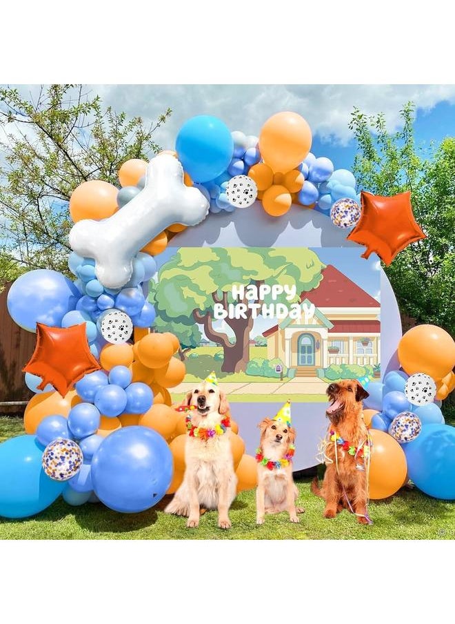 118 Dog Blue Party Decorations Birthday Supplies Paw Balloons Garland Arch Kit Backdrop Tablecloth Blue Bone Balloon for Boys Girls Kids Blue Theme Birthday Decorations