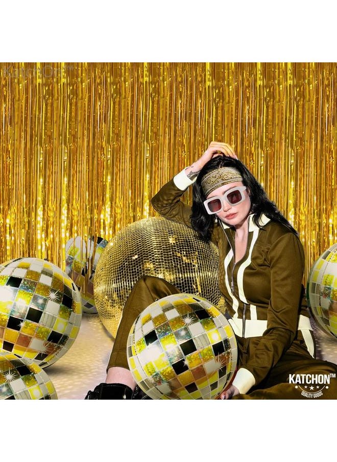 KatchOn, Pack of 12 Gold Disco Ball Balloons - Big, 22 Inch | Foil Black and Gold Disco Balloons, Disco Party Decorations | Black and Gold Party Decorations | Last Disco Bachelorette Party Decorations