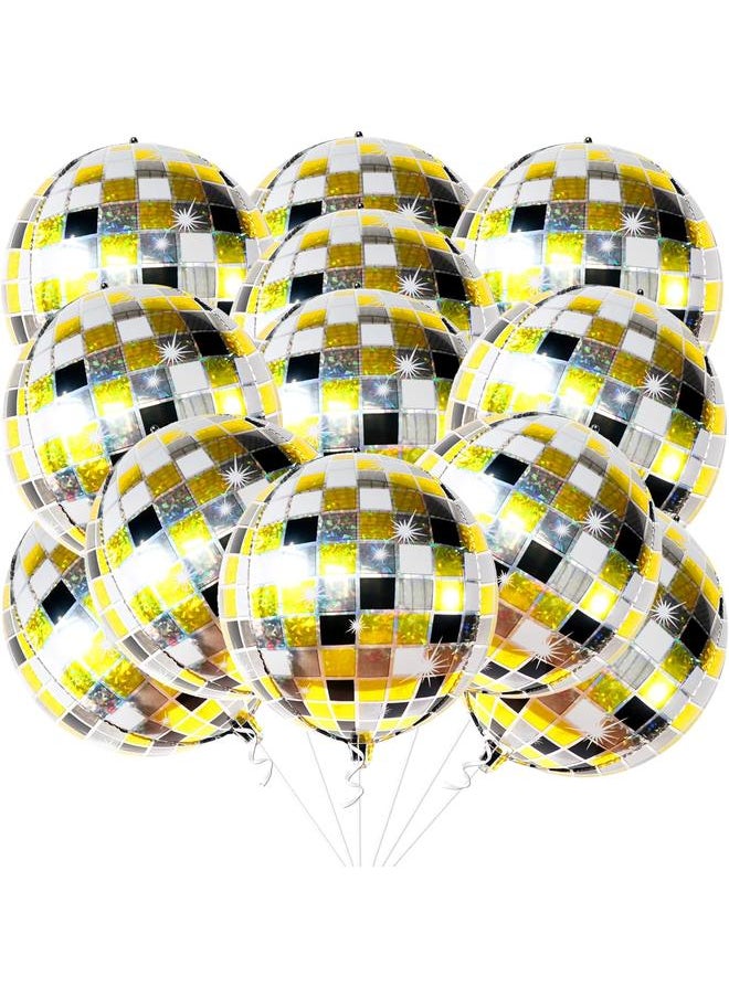 KatchOn, Pack of 12 Gold Disco Ball Balloons - Big, 22 Inch | Foil Black and Gold Disco Balloons, Disco Party Decorations | Black and Gold Party Decorations | Last Disco Bachelorette Party Decorations