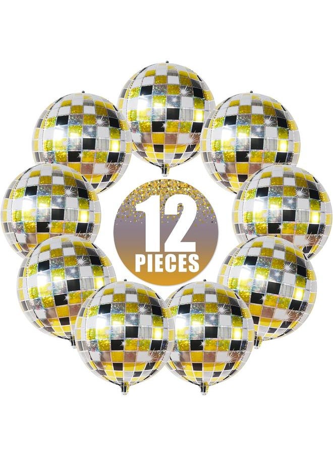 KatchOn, Pack of 12 Gold Disco Ball Balloons - Big, 22 Inch | Foil Black and Gold Disco Balloons, Disco Party Decorations | Black and Gold Party Decorations | Last Disco Bachelorette Party Decorations