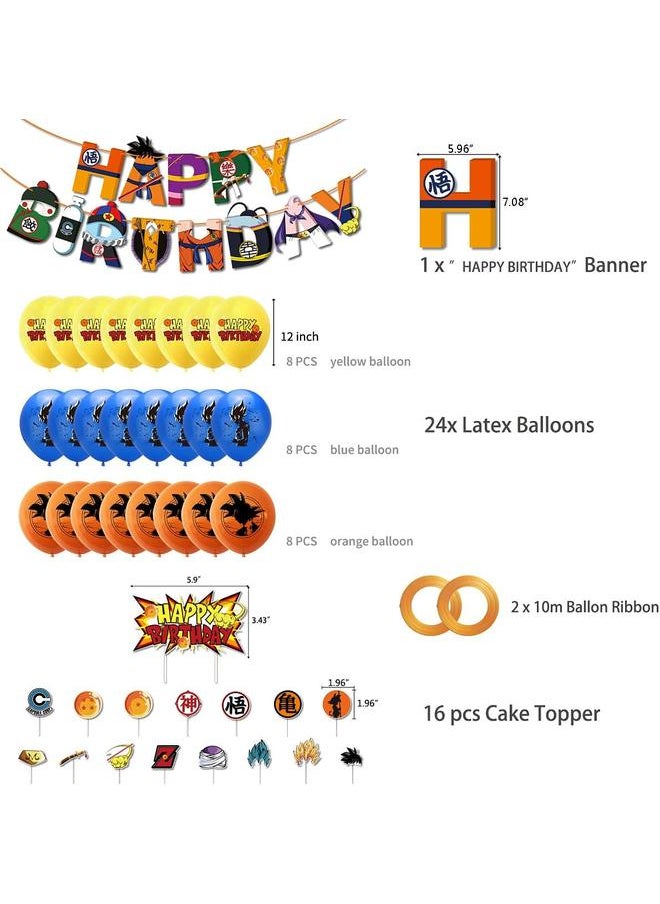 Birthday Party Supplies Set,Includes Happy Banner - Cake&Cupcake Toppers - 24 Latex Balloons for Kids Theme Birthday Party Decoration