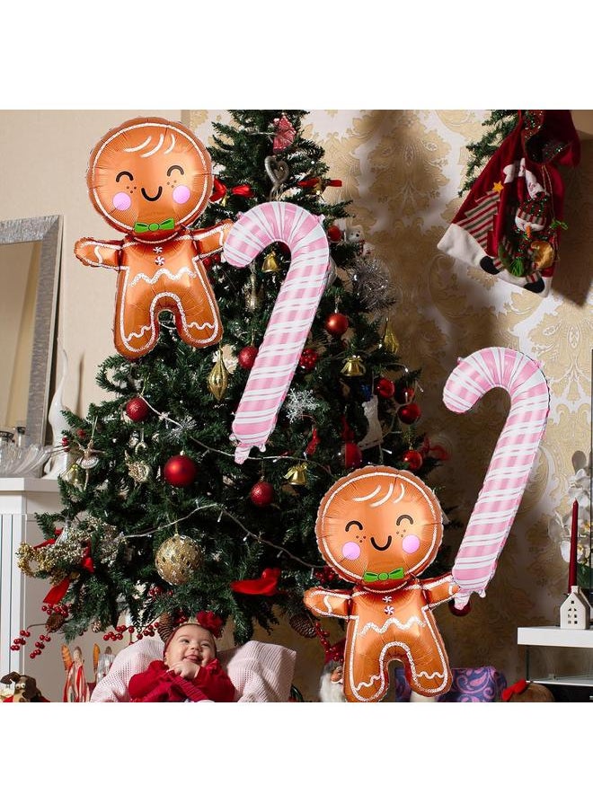 10Pcs Christmas Party Balloons Christmas Gingerbread Man Foil Balloons Pink Candy Cane Balloons for Christmas Holiday Xmas New Year Birthday Party Decorations Supplies