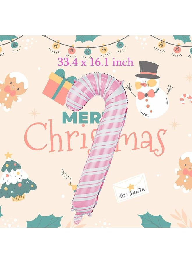 10Pcs Christmas Party Balloons Christmas Gingerbread Man Foil Balloons Pink Candy Cane Balloons for Christmas Holiday Xmas New Year Birthday Party Decorations Supplies