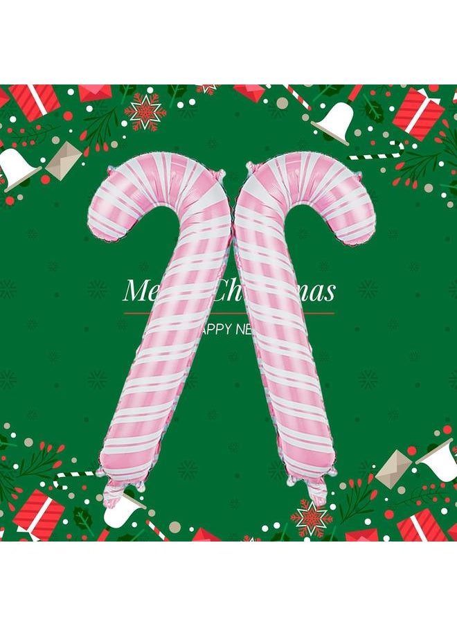 10Pcs Christmas Party Balloons Christmas Gingerbread Man Foil Balloons Pink Candy Cane Balloons for Christmas Holiday Xmas New Year Birthday Party Decorations Supplies