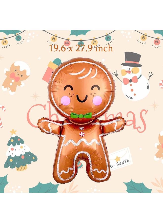 10Pcs Christmas Party Balloons Christmas Gingerbread Man Foil Balloons Pink Candy Cane Balloons for Christmas Holiday Xmas New Year Birthday Party Decorations Supplies