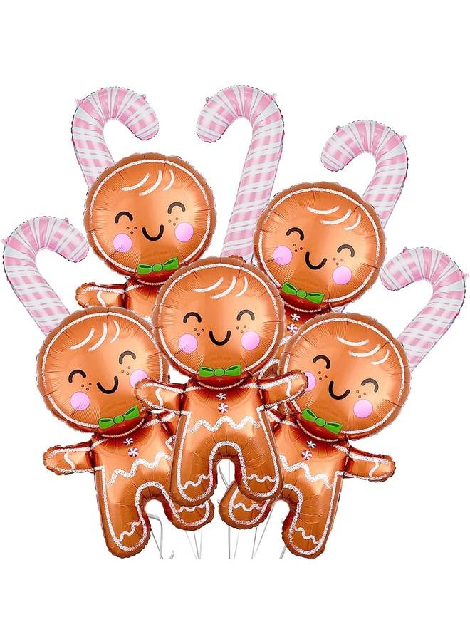 10Pcs Christmas Party Balloons Christmas Gingerbread Man Foil Balloons Pink Candy Cane Balloons for Christmas Holiday Xmas New Year Birthday Party Decorations Supplies