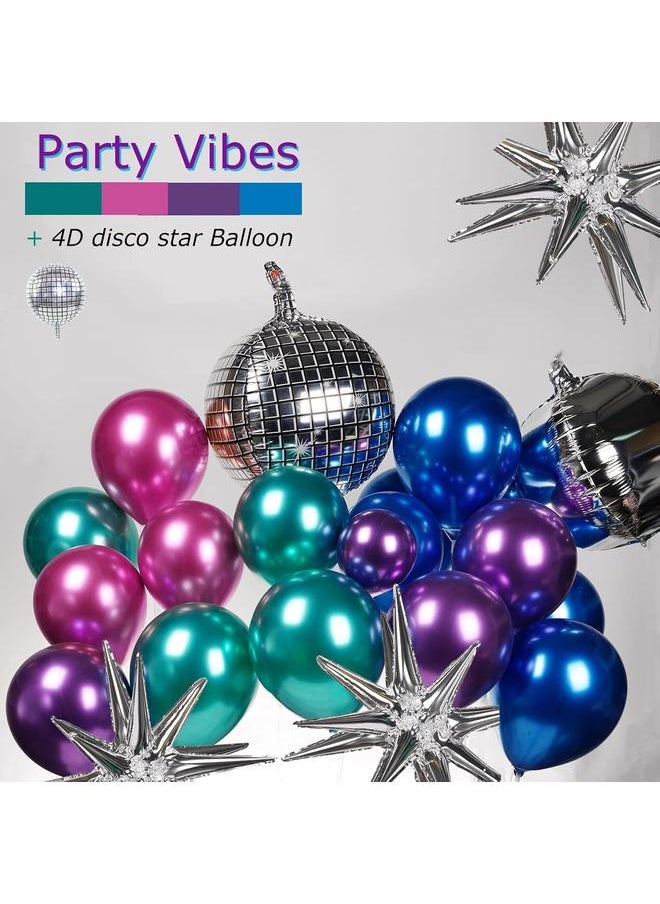 Metallic Balloon garland kit 135Pcs Disco Party decorations with Chrome Blue Red Purple Silver Disco ball balloons for 80s 90s Themed Birthday graduation 2025 new year Party eve Decorations