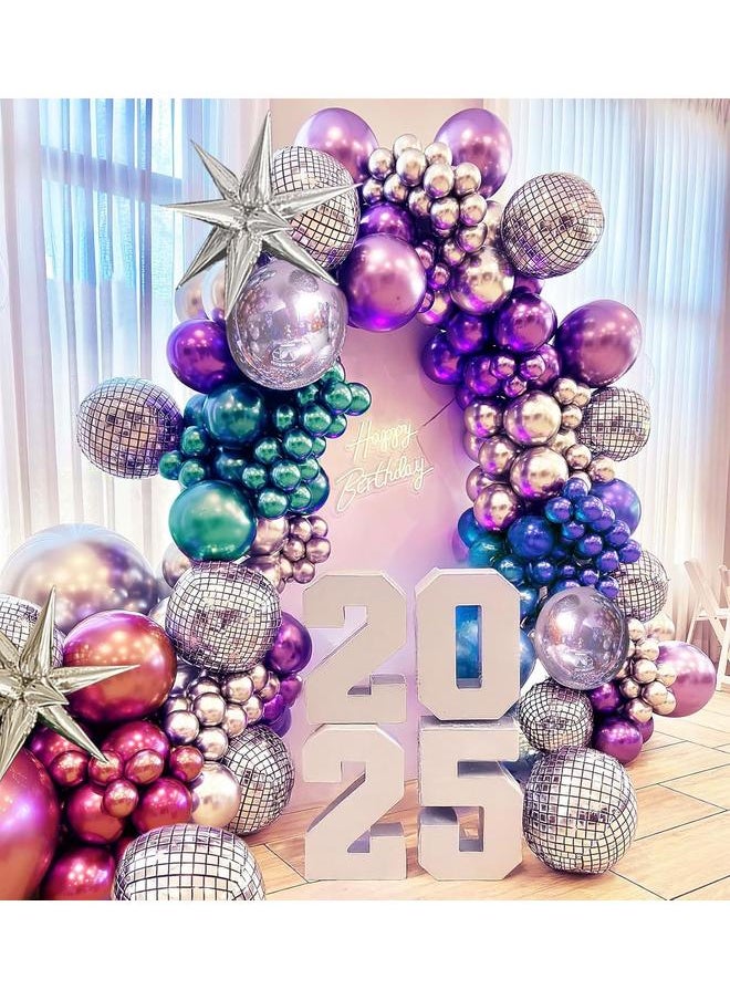 Metallic Balloon garland kit 135Pcs Disco Party decorations with Chrome Blue Red Purple Silver Disco ball balloons for 80s 90s Themed Birthday graduation 2025 new year Party eve Decorations