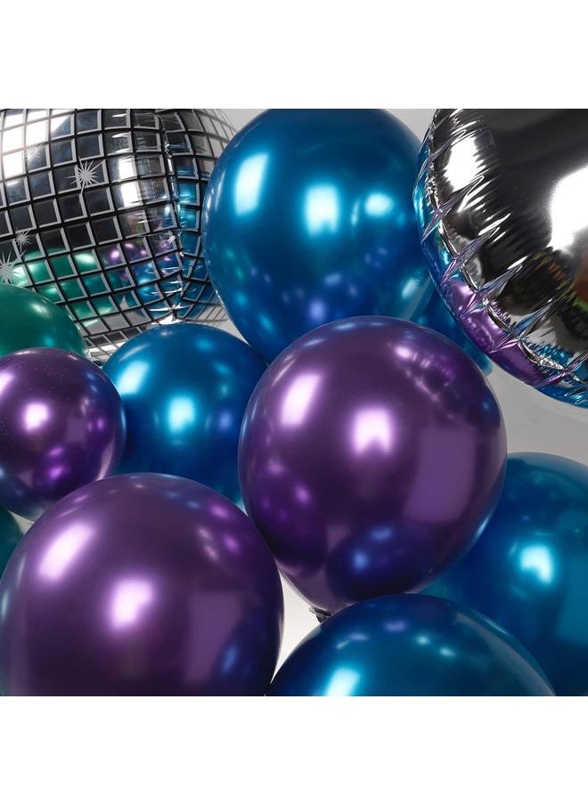 Metallic Balloon garland kit 135Pcs Disco Party decorations with Chrome Blue Red Purple Silver Disco ball balloons for 80s 90s Themed Birthday graduation 2025 new year Party eve Decorations